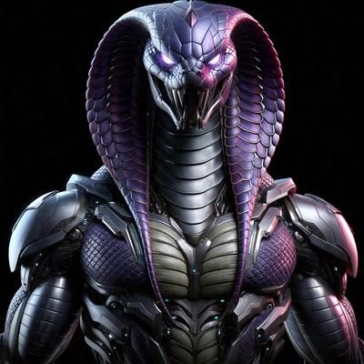 Primary subject: A purple and black snake with a face.
Setting/background: A dark background.
Visual style: Digital art.
Colors and mood: Purple and black, with a somewhat menacing or evil appearance.